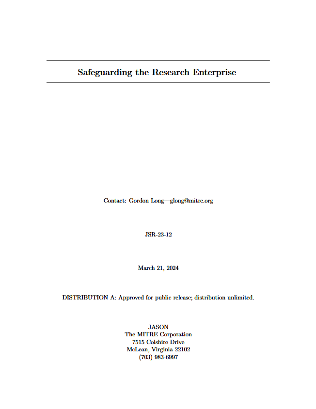 JASON report: Safeguarding the Research Enterprise